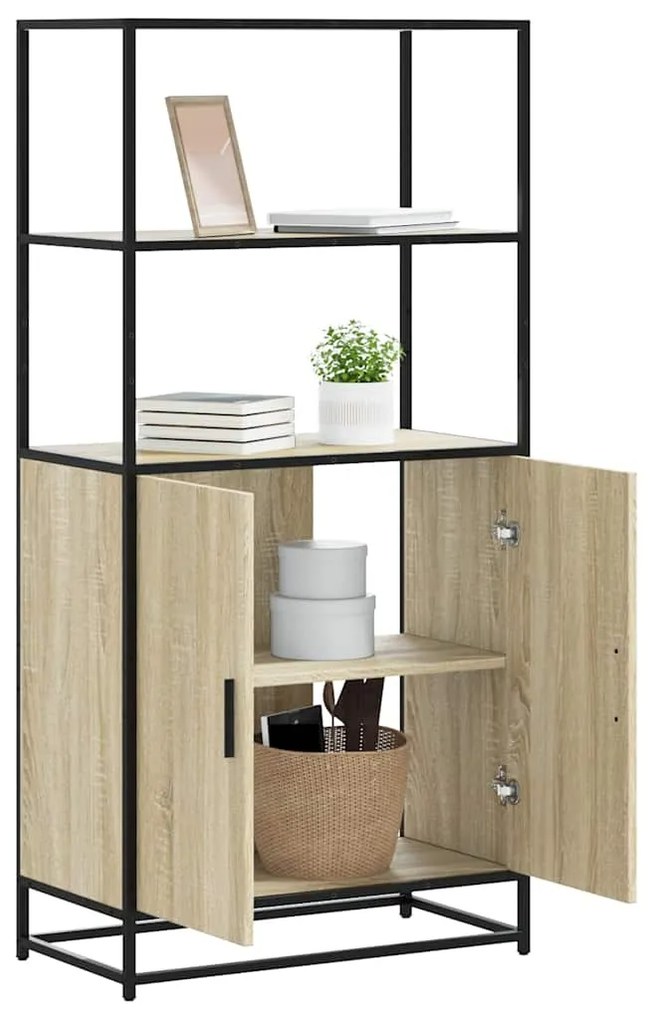 vidaXL Armário alto 68x35x139 cm madeira e metal carvalho sonoma