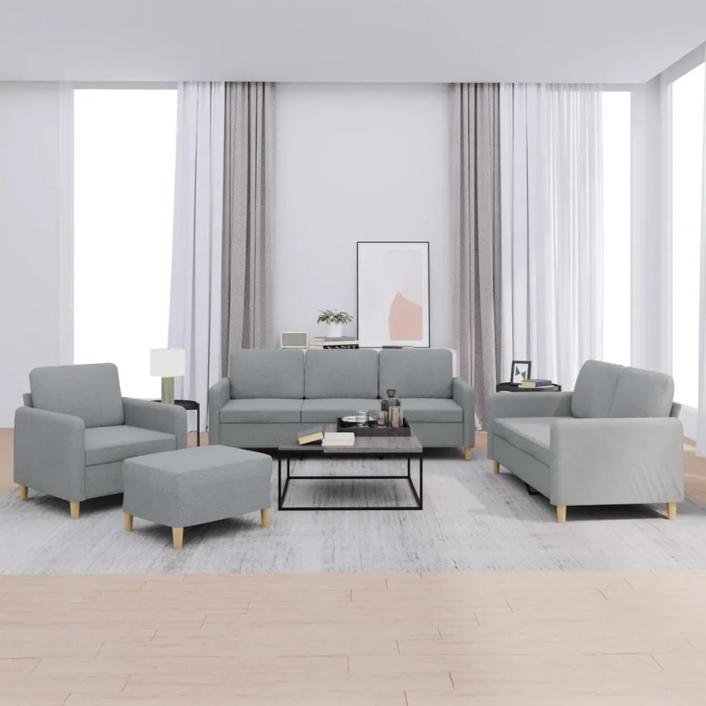 4 pcs conjunto de sofás com almofadões tecido cinzento-claro