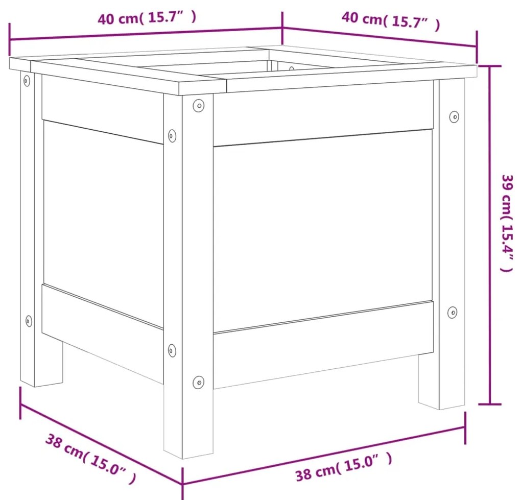 Vaso/floreira de jardim 40x40x39 cm madeira de pinho maciça