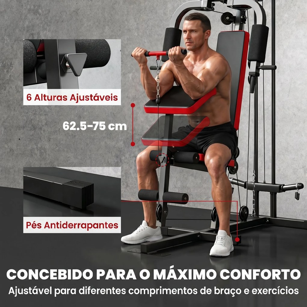 Máquina de Musculação com Polia Alta e Baixa (PESOS NÃO INCLUIDOS), Para Peito e Pernas, Compatível com Discos de 25 e 50 mm (Não Incluídos)