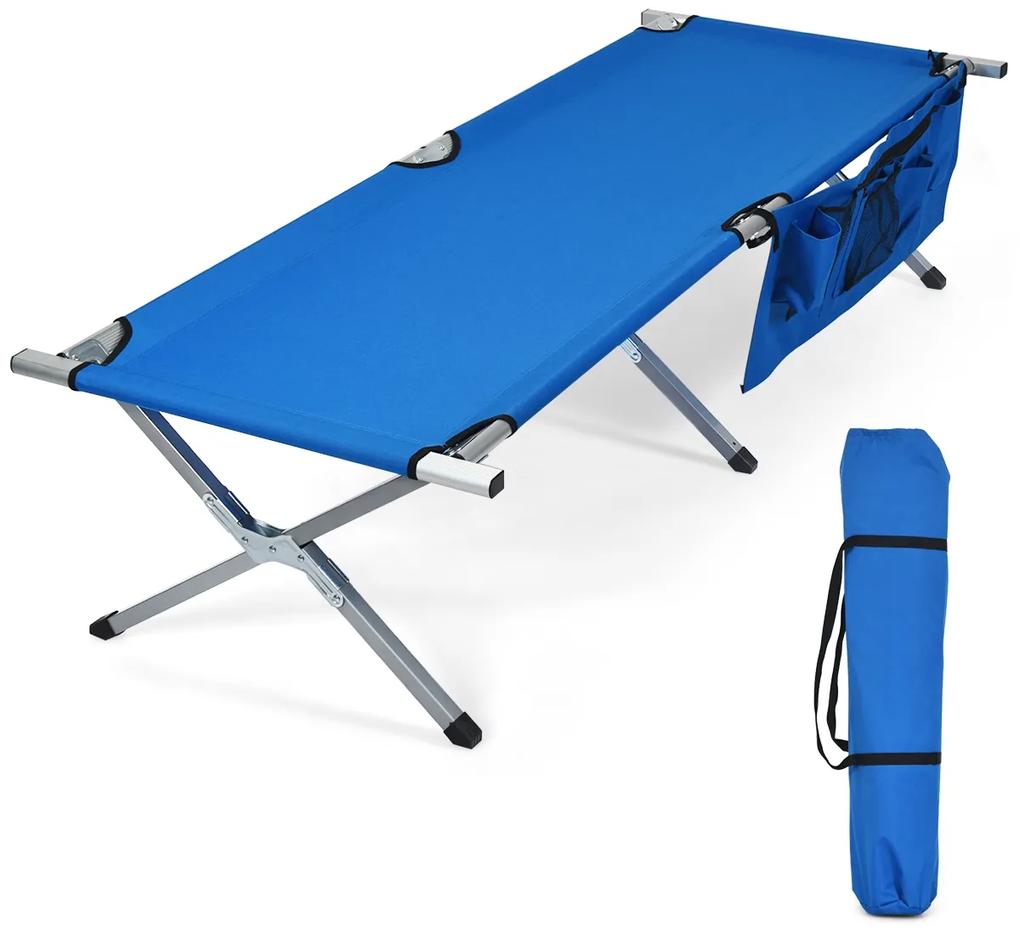 Cama campismo dobrável com bolsa de transporte e bolso lateral para campismo praia 190 x 64 x 42 cm Azul