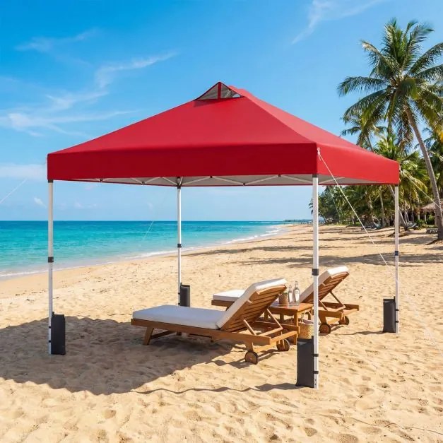 Tenda dobrável 3x3 m com 4 x Sacos de areia de montagem instantânea com 1 botão campismo, feiras, eventos e Saco com rodas Vermelha