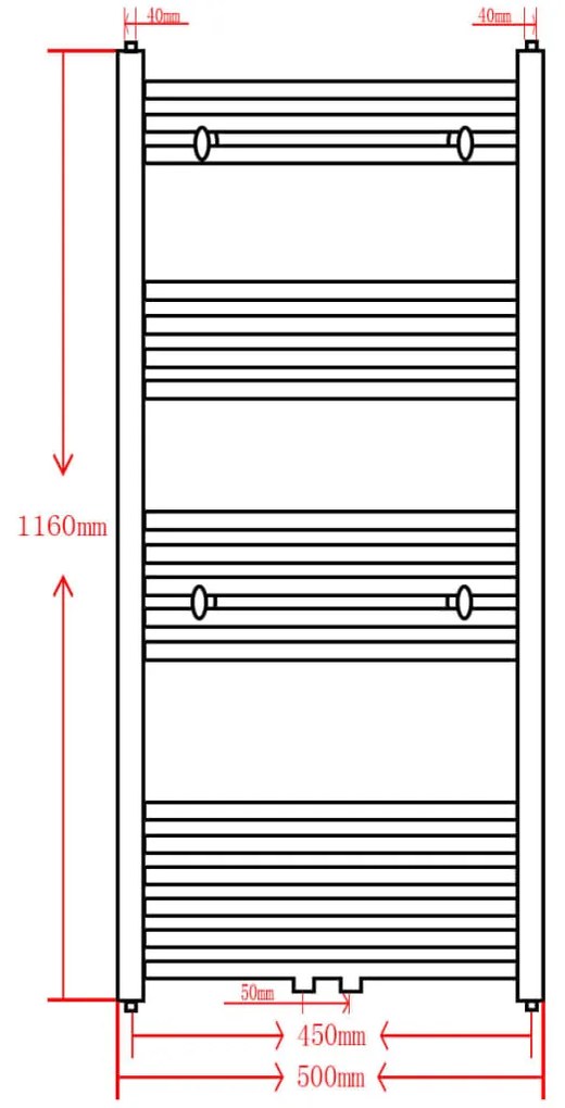 Aquecedor toalhas casa de banho curvo 500 x 1160 mm cinzento