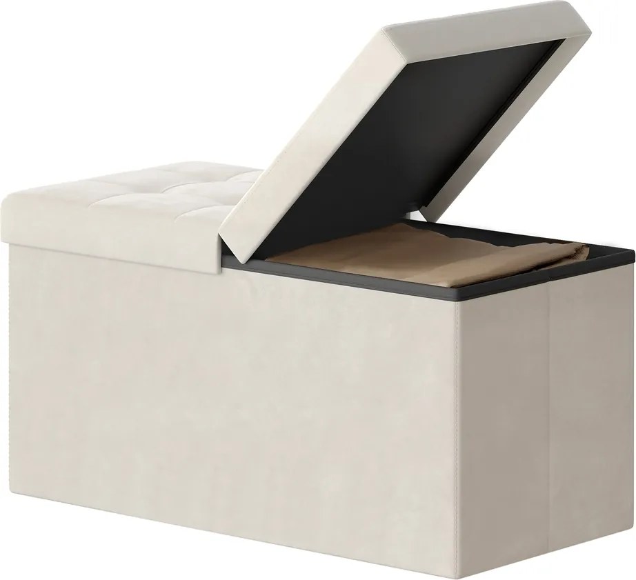 Banco com tampa 38 x 76 x 38 cm, com espaço de arrumação, para a entrada creme