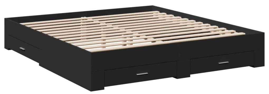 Estrutura de cama c/ gavetas 200x200 cm derivados madeira preto