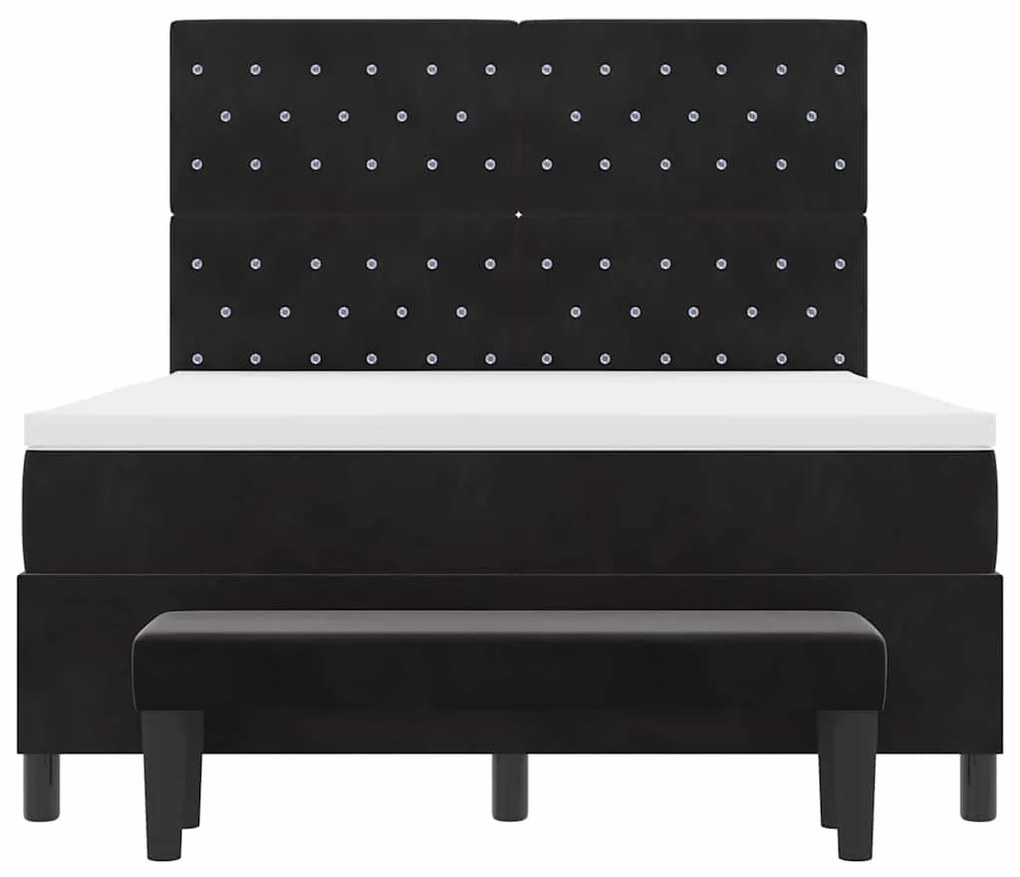 Cama Box Spring com Colchão e Banco Preto 160x200 cm Veludo