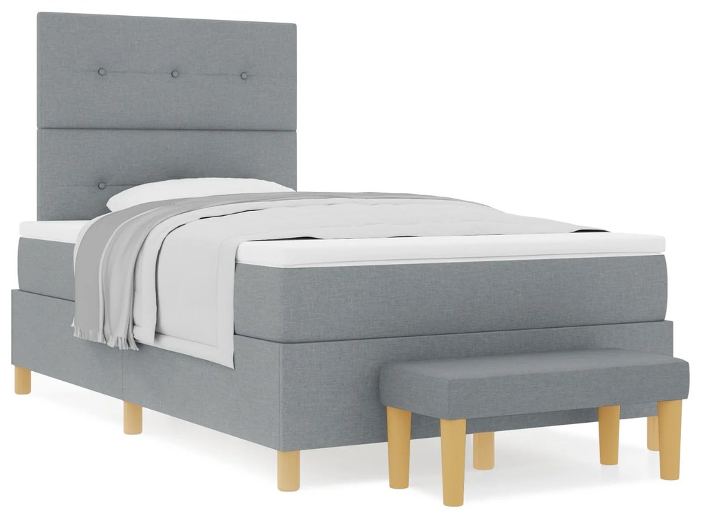 Camas Box com Colchão e Banco vidaXL Cinza Claro 120x200 cm Tecido