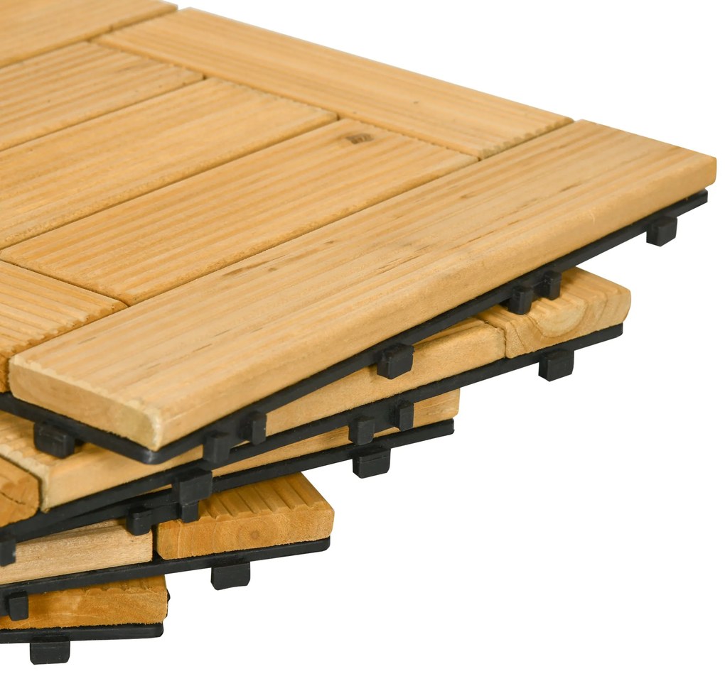 Outsunny Conjunto de 27 Peças de Deck de Madeira para Exterior 30x30cm