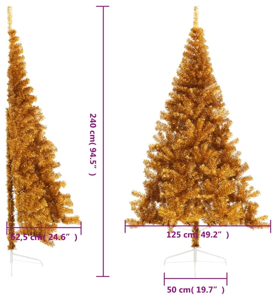 Meia árvore de Natal artificial com suporte 240 cm PET dourado