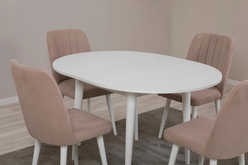 Conjunto de Mesa de Jantar Extensível Vina – Branco Pedra – Mesa: 100x