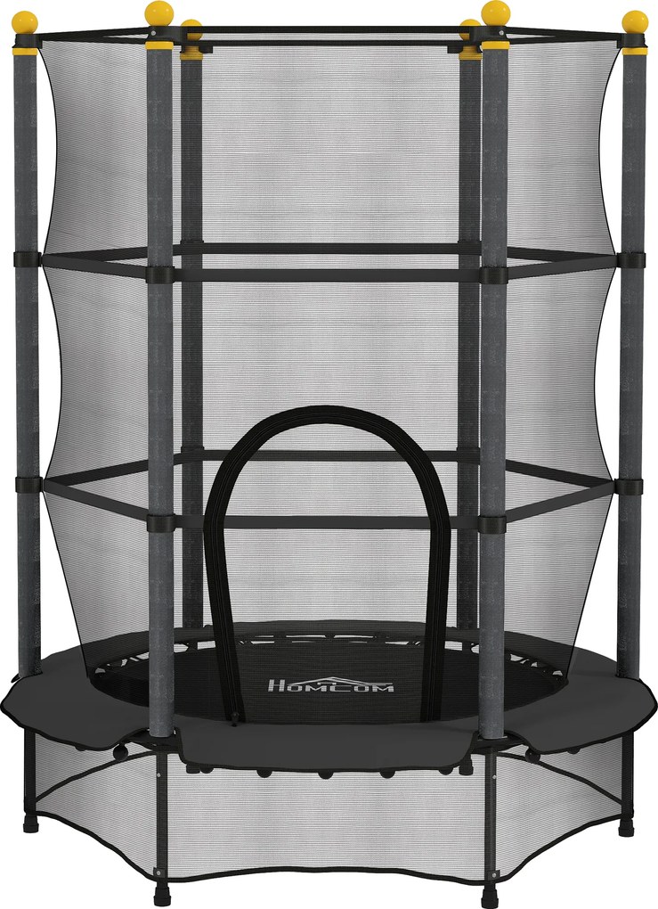 Trampolim para Crianças com Rede de Segurança e Estrutura de Aço para Interiores e Exteriores Carga 50kg Ø140x190 cm Preto