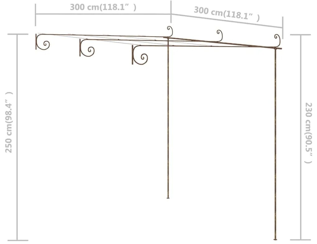 Pérgola de jardim 3x3x2,5 m ferro castanho antigo