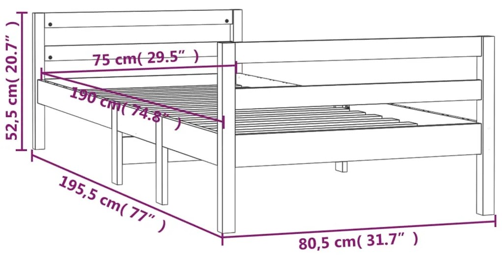 Estrutura de cama 75x190 cm madeira de pinho maciça cinzento