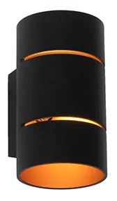 Candeeiro de parede moderno preto com interior dourado - Pia Moderno