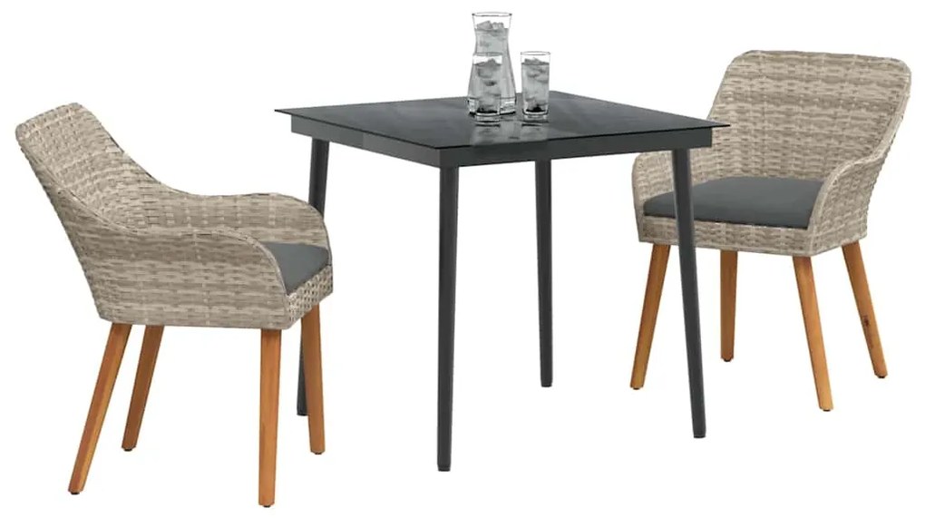 Conjunto de sala de jantar 3 pcs Cinza claro e preto