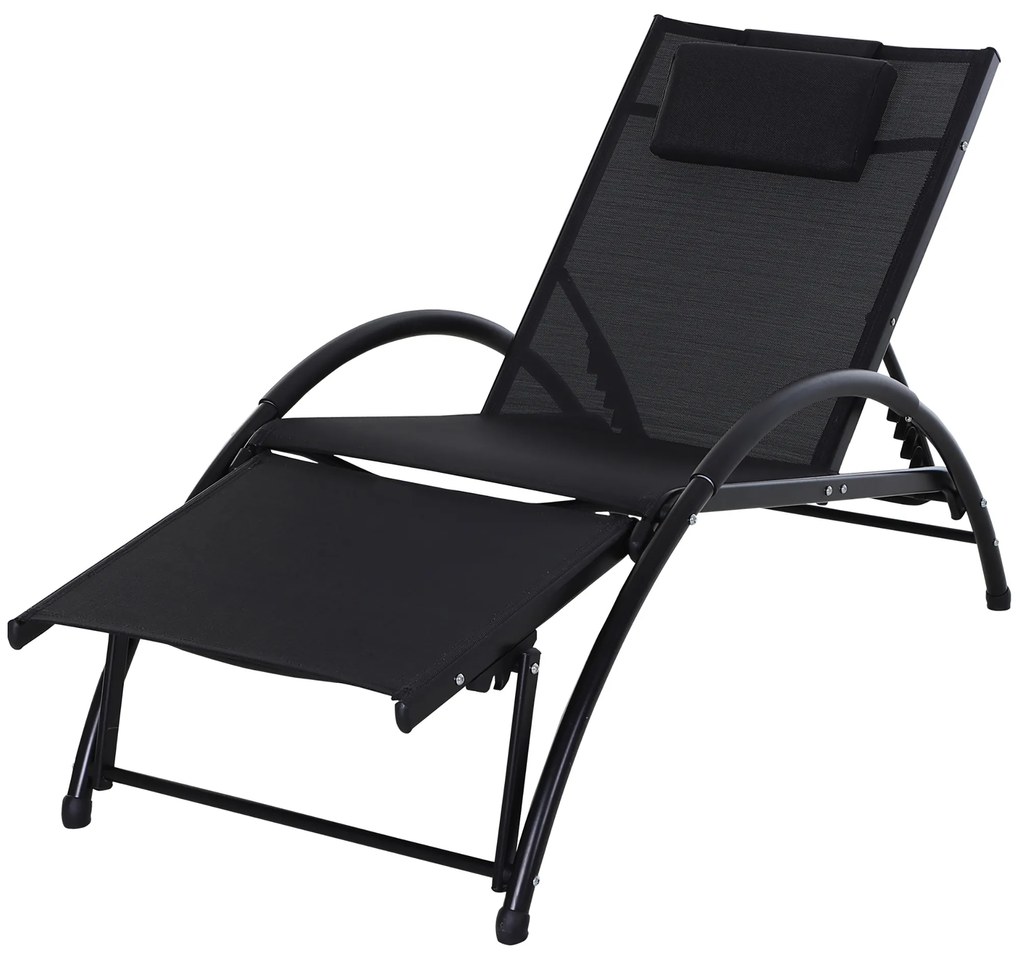 Outsunny Espreguiçadeira de Jardim Reclinável com Encosto Ajustável de 5 Níveis Apoio para os Pés Regulável 66x152x81cm Preto | Aosom Portugal