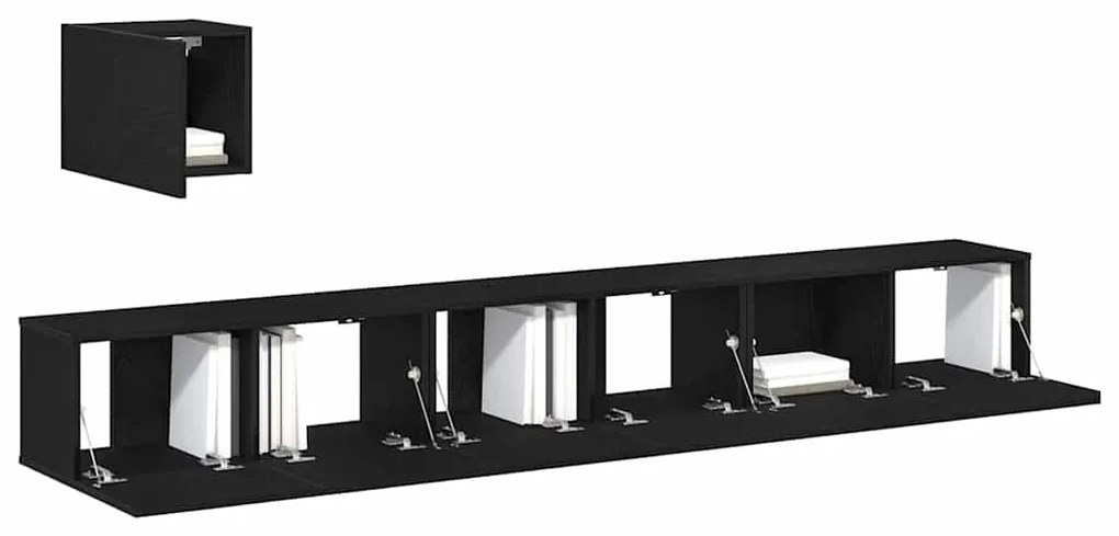 Conjunto de móvel de TV com 4 peças em carvalho preto, madeira engenhe