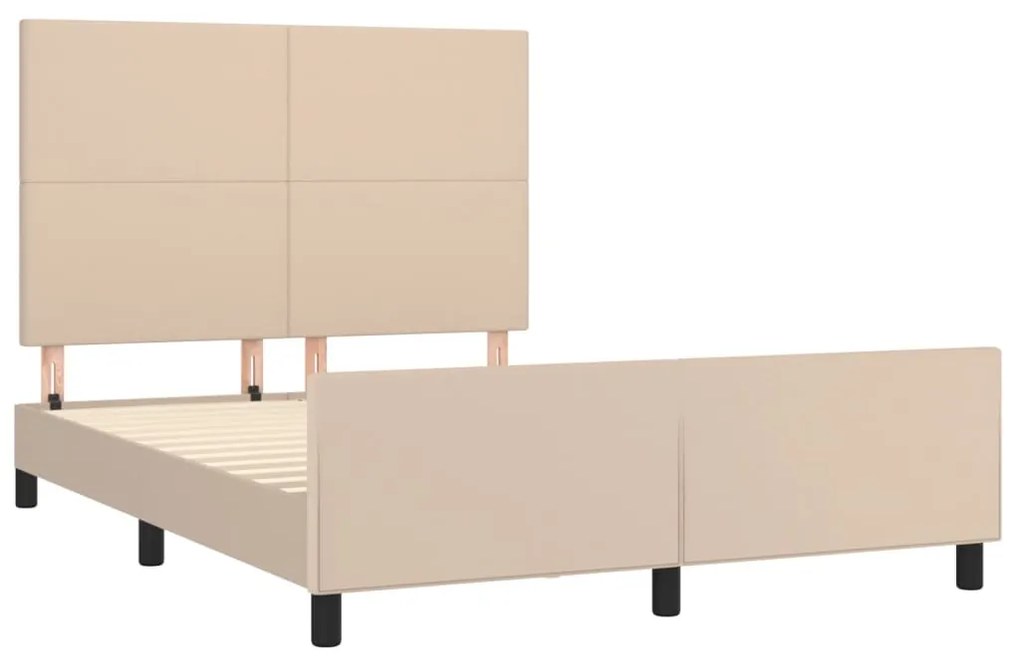 Estrutura cama c/ cabeceira couro artif. 140x190 cm cappuccino