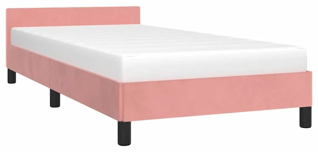 Estrutura cama c/ cabeceira sem colchão 90x200 cm veludo rosa