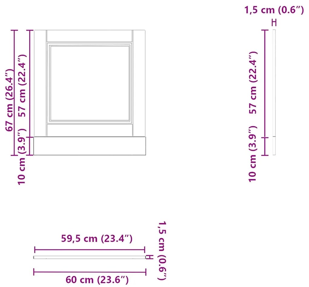 Painel máquina lavar louça Porto madeira velha 60x1,5x67 cm