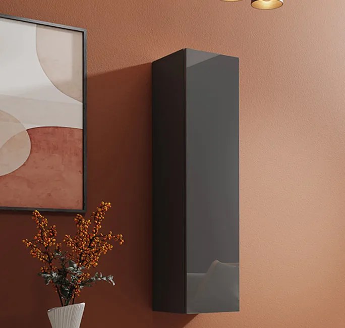 Armário Suspenso Paçô – 30x120 cm – Cinzento com Porta Alto Brilho e C