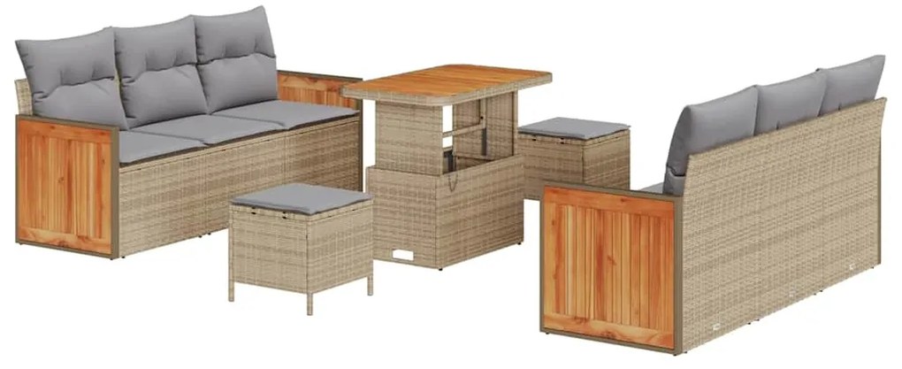 Conjunto de Sofás de Jardim vidaXL de 9 Peças com Almofadas em Vime Be