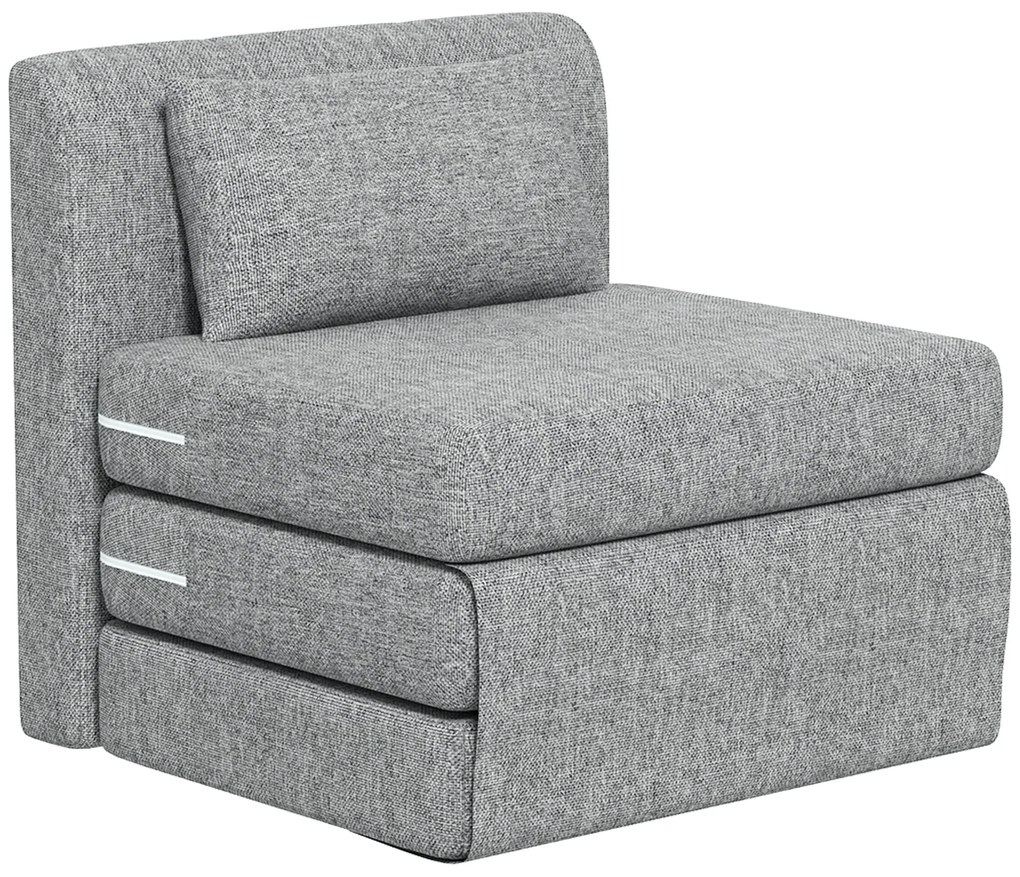 HOMCOM Poltrona Chaise Dobrável 3 em 1 com Travesseiro Conversível Colchonete Dobrável para Visitas Sala de Estar Escritório Cinza | Aosom Portugal