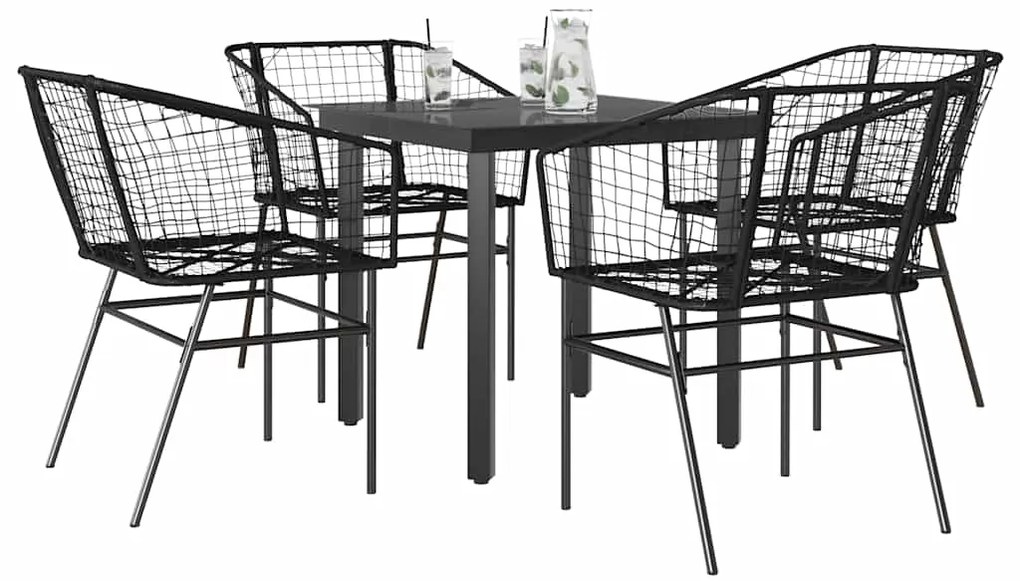 Conjunto de jantar jardim 5 peças vidro vime PE preto