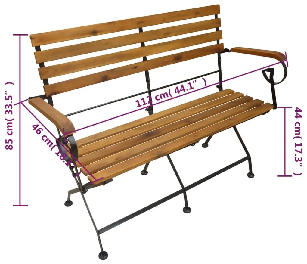 Banco de jardim dobrável 112 cm madeira acácia maciça