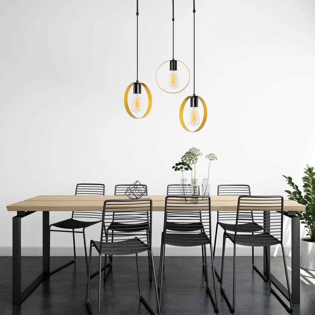 Candeeiro de Teto Halka – Ouro e Preto – Diâmetro 70 cm, Altura 100 cm