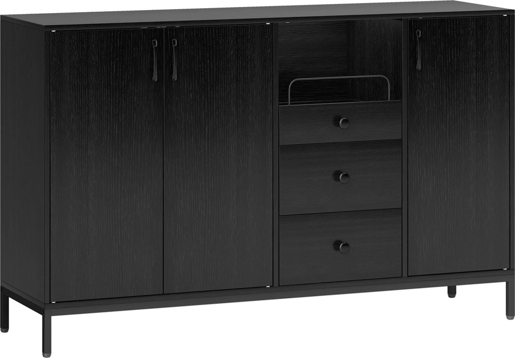 Aparador com 3 Portas e 3 Gavetas Prateleiras Ajustáveis para Cozinha, Entrada Sala de Jantar Quarto 143,5x40x90 cm Preto