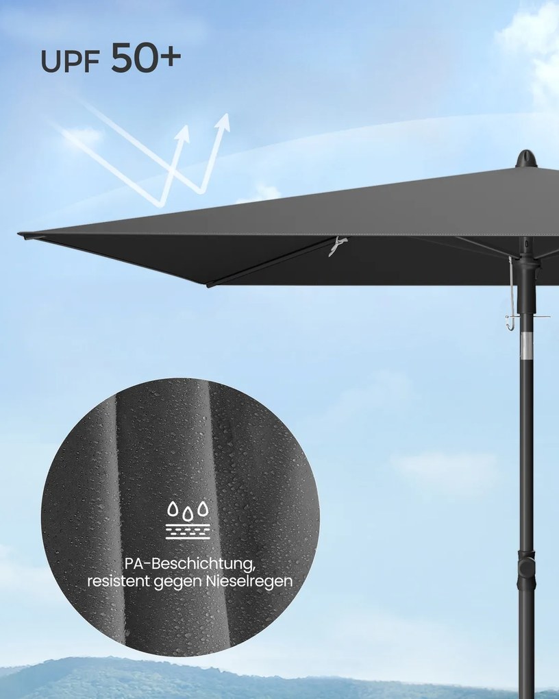 Guarda-sol jardim retangular de 190 x 120 cm com elevada proteção UV para varanda, cinzento
