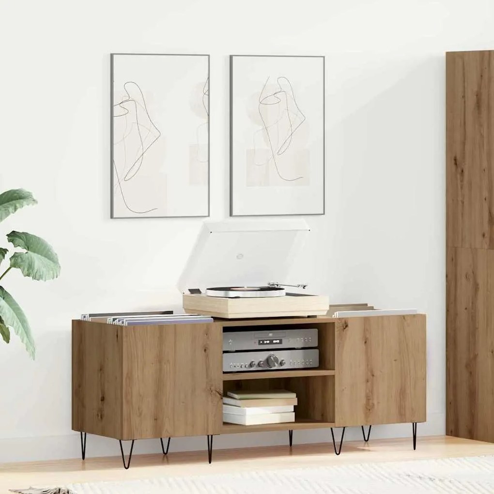 vidaXL Armário para discos de vinil com prateleira Carvalho Artesanal