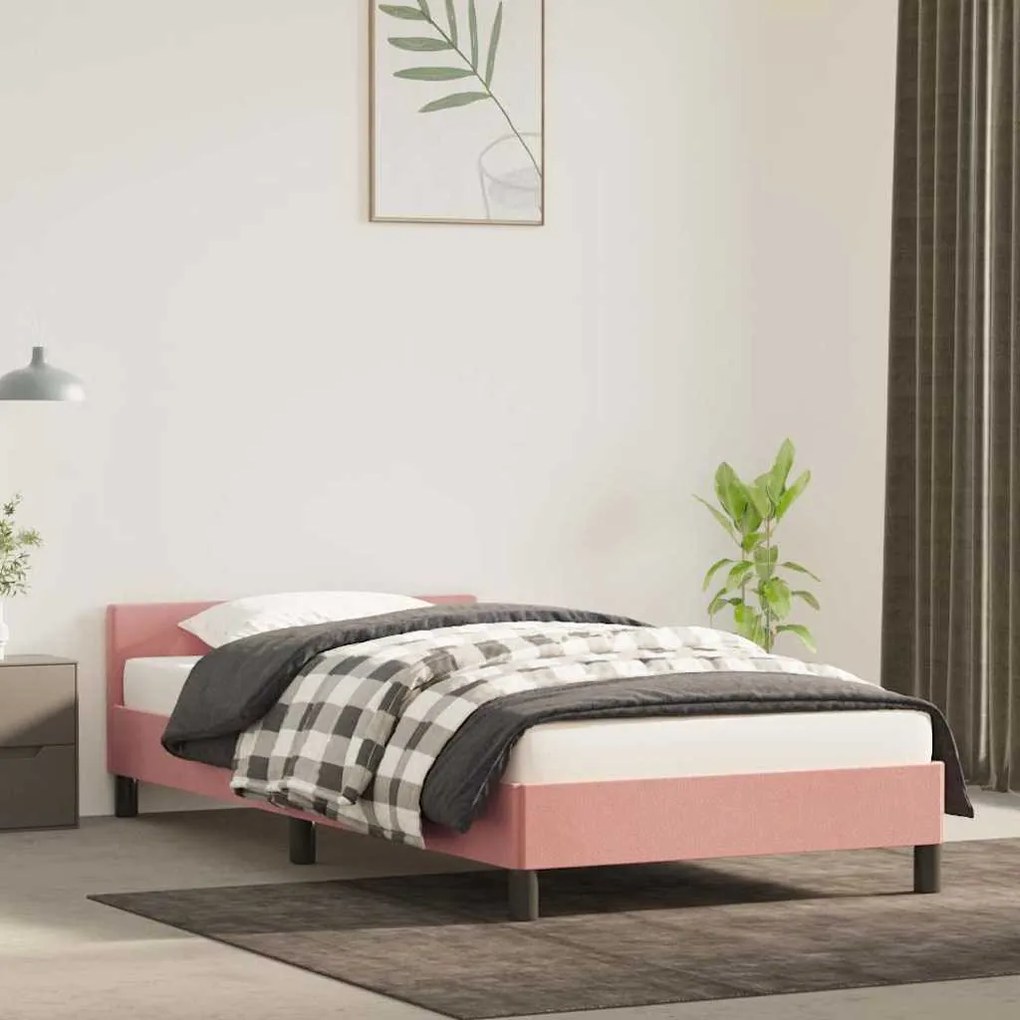 Estrutura cama c/ cabeceira sem colchão 80x200 cm veludo rosa