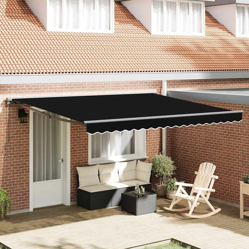 vidaXL Toldo Retrátil Manual Preto 400 × 300 cm Poliéster e Metal
