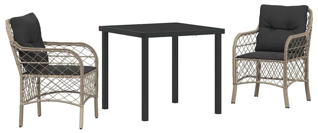 Conjunto de Jantar para Jardim em 3 Peças com Almofadas Cinza Claro em