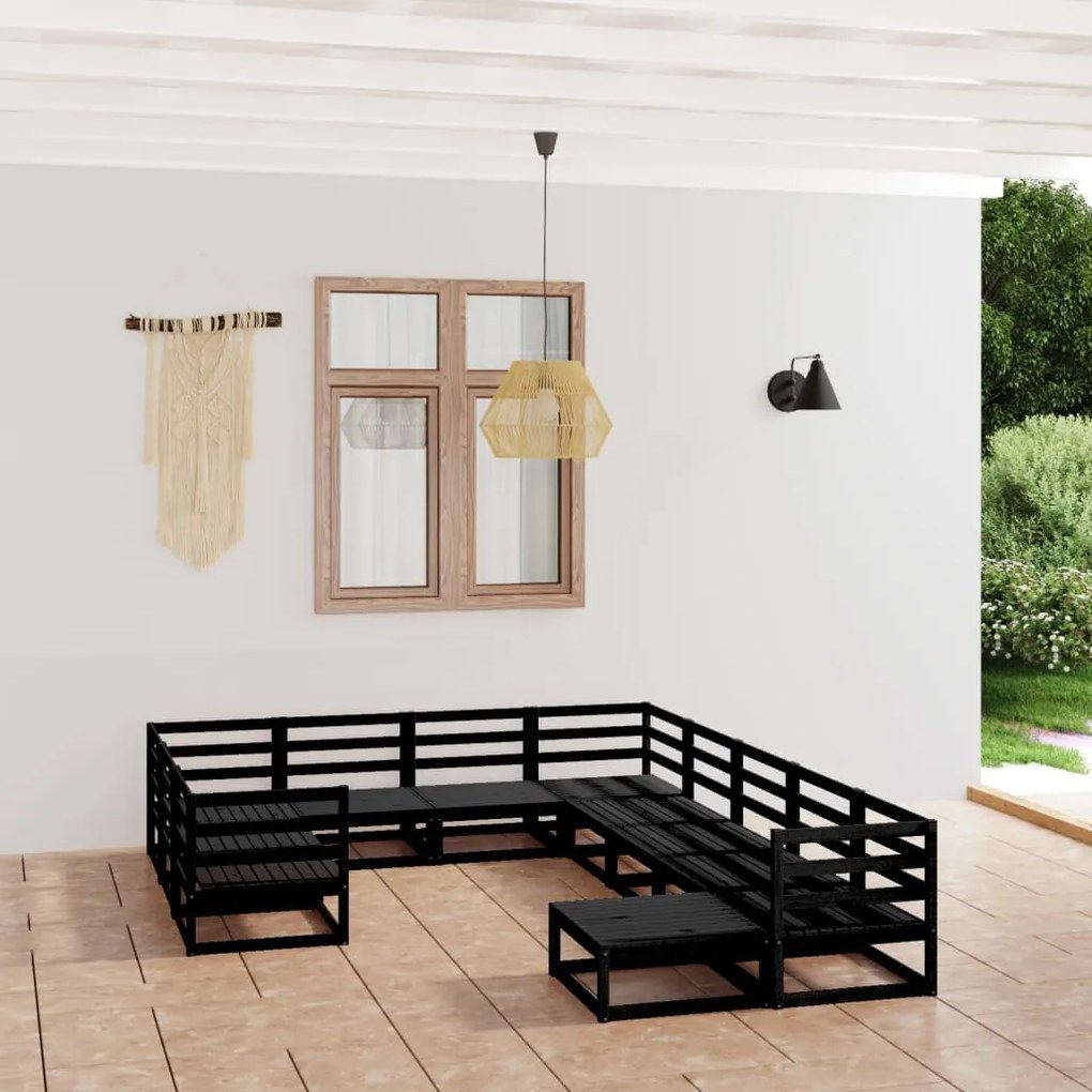 11 pcs conjunto lounge de jardim pinho maciço