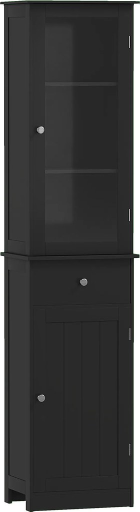 kleankin Coluna para Banheiro Economizadora de Espaço com Armário, Gaveta e Prateleiras em MDF, 40x27x171.5cm, Preto | Aosom Portugal