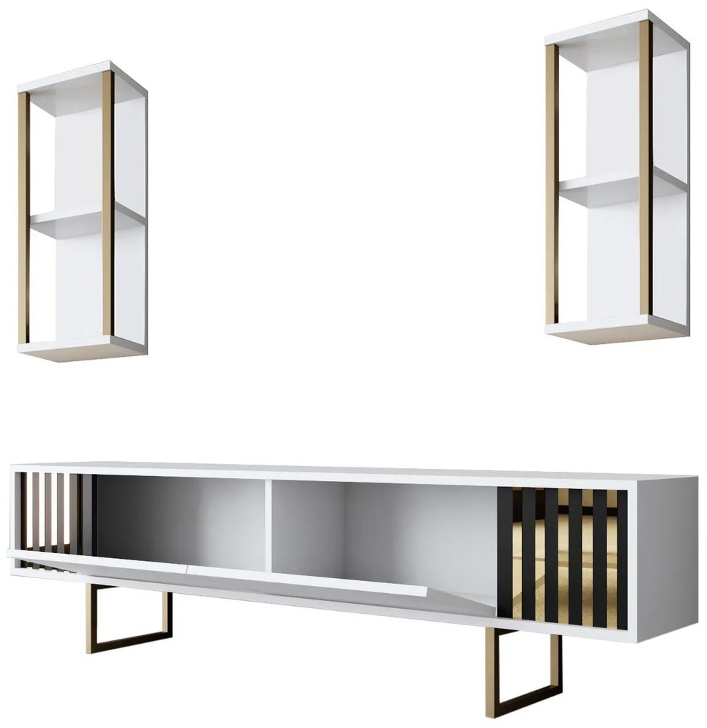 Conjunto de Mobiliário de Sala de Estar Gold Line – Branco e Dourado –