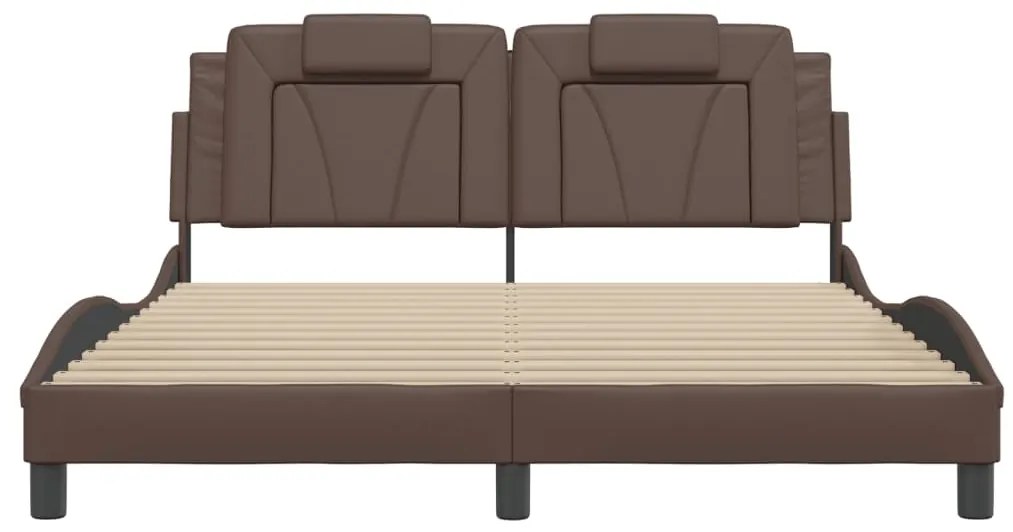 Estrutura cama c/ cabeceira 160x200cm couro artificial castanho