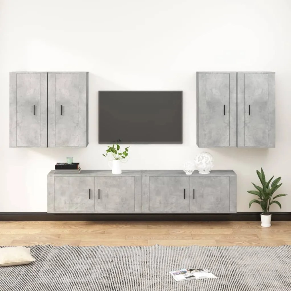 vidaXL Conjunto móveis de TV 6 pcs madeira processada cinzento cimento
