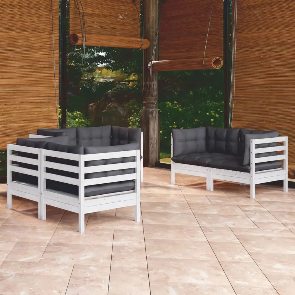 vidaXL 6 pcs conjunto lounge de jardim c/ almofadões pinho maciço