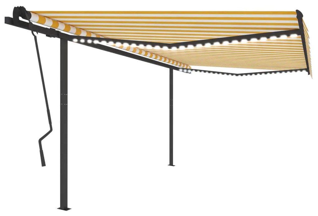 vidaXL Toldo retrátil manual com luzes LED 4,5x3,5 m amarelo e branco