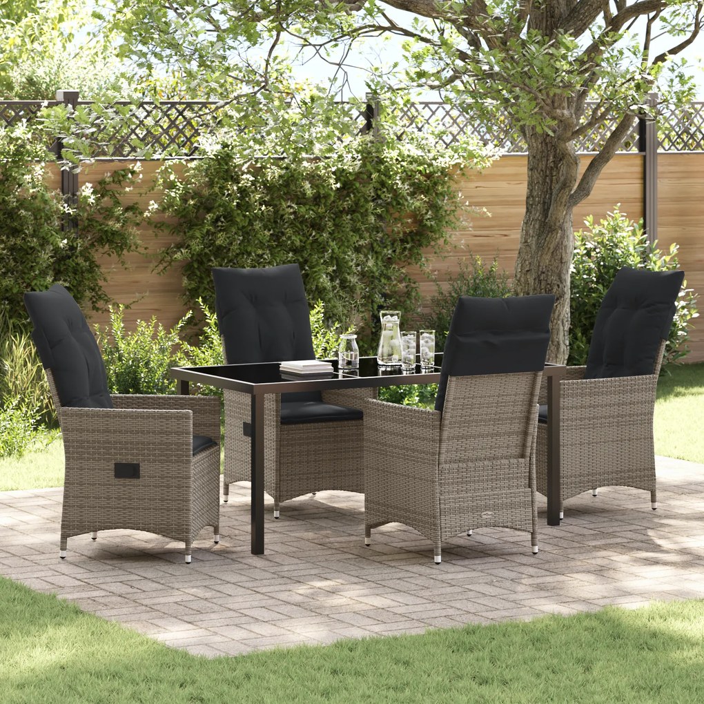 vidaXL Conjunto de Jantar de Jardim 5 Peças com Almofadas Cinzas de Rattan Sintético