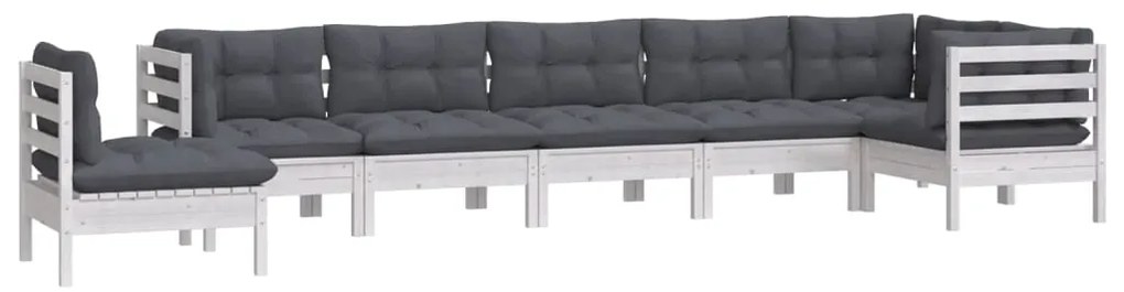 8 pcs conj. lounge de jardim c/ almofadões pinho maciço branco