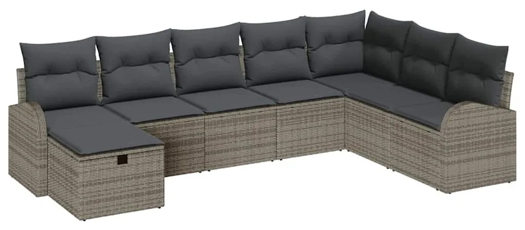 Conjunto de Sofás de Jardim de 8 Peças com Almofadas Cinzas de Rattan