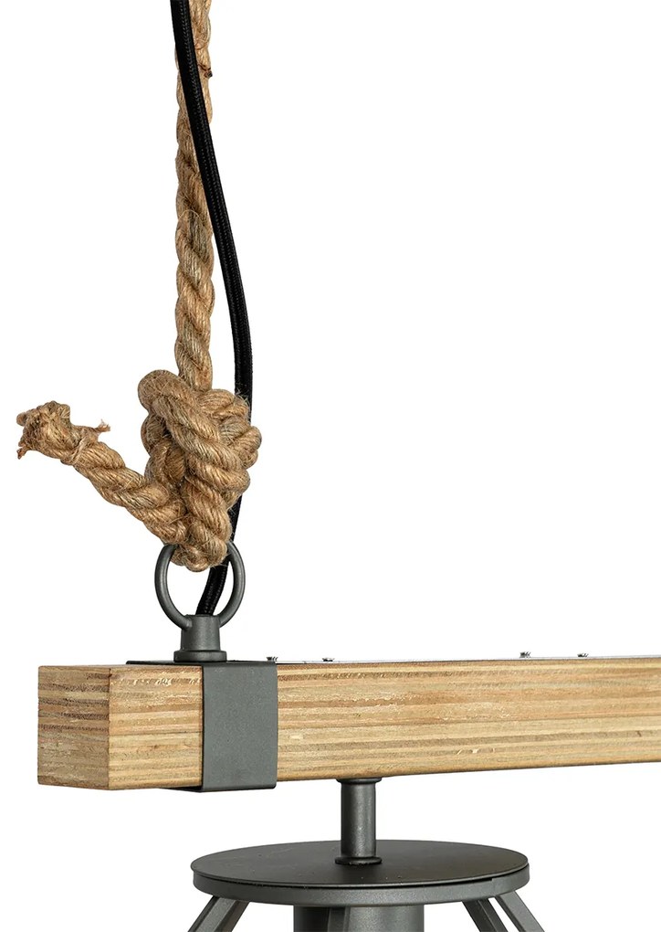 Candeeiro de suspensão industrial em madeira com cinzento escuro 3-luzes - Arthur Industrial