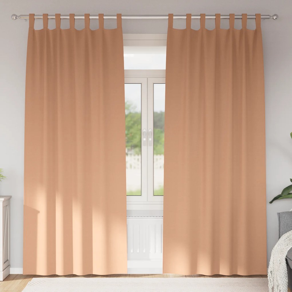 Cortinas opacas 2 pcs Castanho-claro 225 x 140 cm Poliéster
