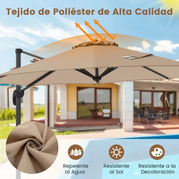 Guarda-sol redondo jardim 294 x 247 cm Guarda-sol suspenso com rotação de 360° Base cruzada 5 inclinações ajustáveis Bege