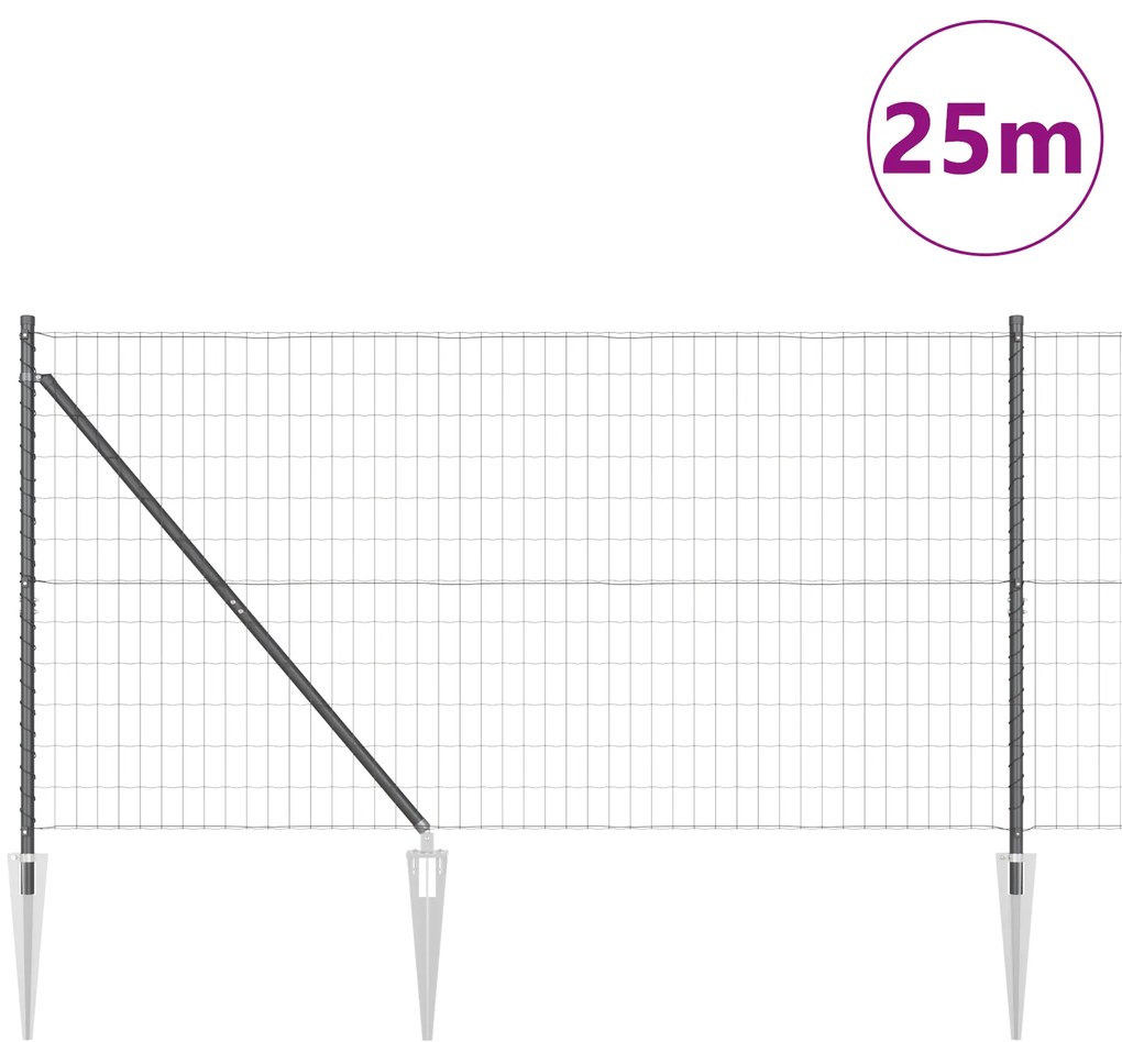 Cerca Euro com 13 Postes com Ponta 1,2x25 m Aço Galvanizado Cinza